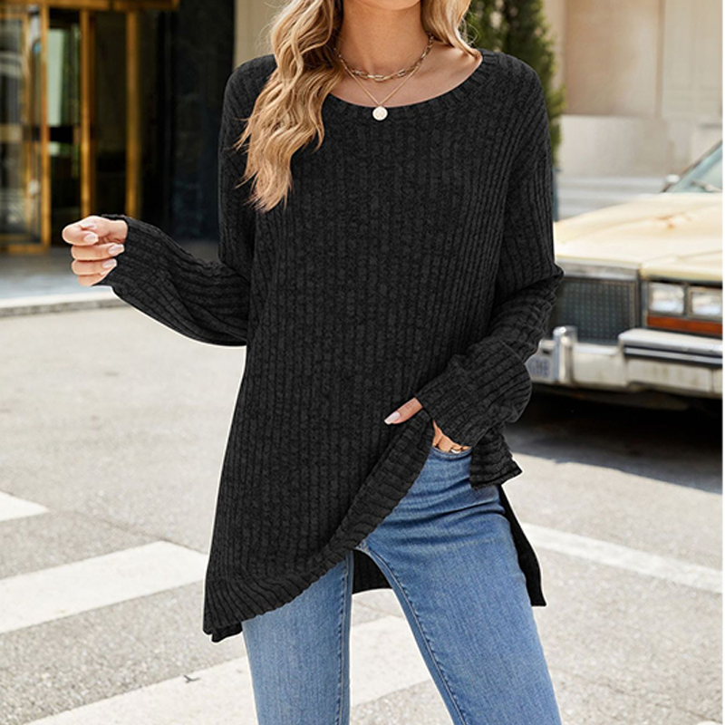 Women's soft knit oversized tunic sweater by Arenzza, shown in a cozy, relaxed fit with long sleeves and a high neckline.