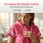A women's striped short-sleeve hoodie and wide-leg pants set by Arenzza, featuring a casual, comfortable design in vibrant colors.