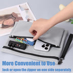 Arenzza double layer money bag with lock, black fabric, compact design, and secure closure, ideal for organizing cash and valuables.