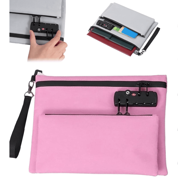 Arenzza double layer money bag with lock, made of durable material, featuring a sleek design and secure closure for valuables.