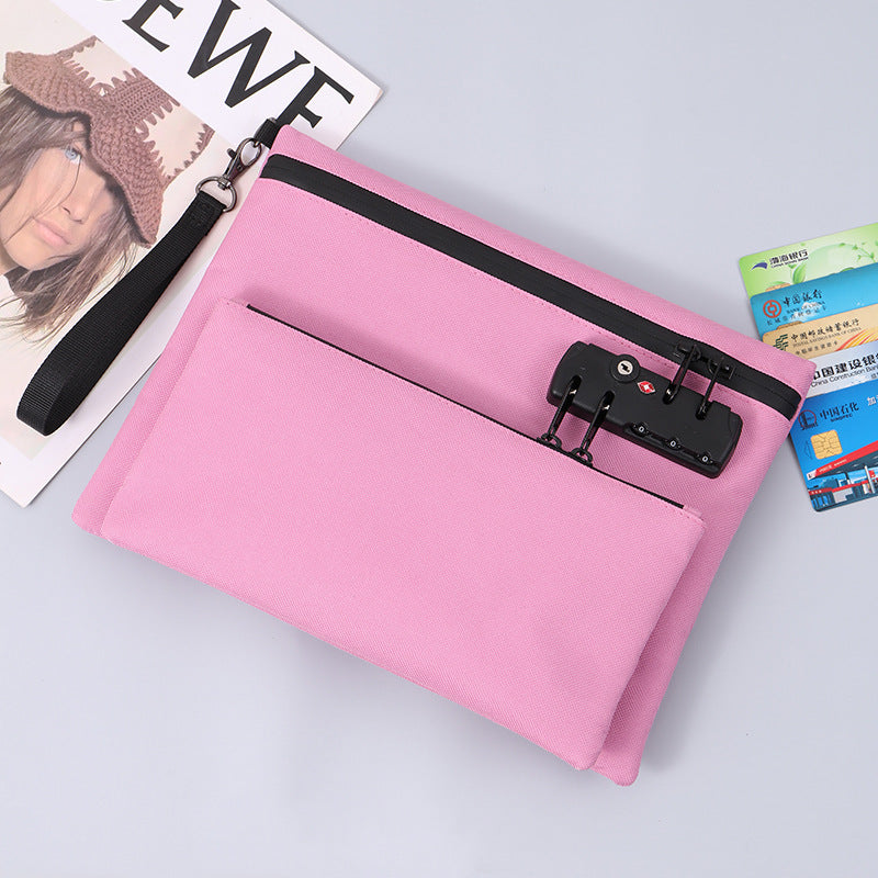 Aarenza double layer money bag with lock, stylish black accessory for secure cash storage, shown with closed lock and sleek design.