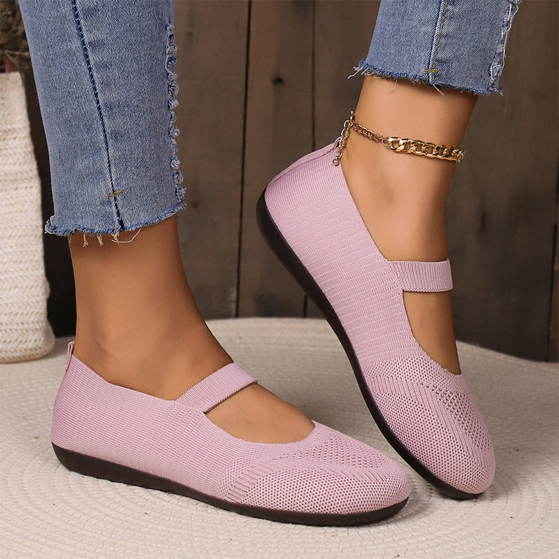 Arenzza breathable knit flats with anti-slip soles, soft and cool footwear for comfortable all-day walking.