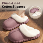Arenzza plush-lined cotton slippers with covered heel and removable, washable lining, perfect for cozy indoor wear.
