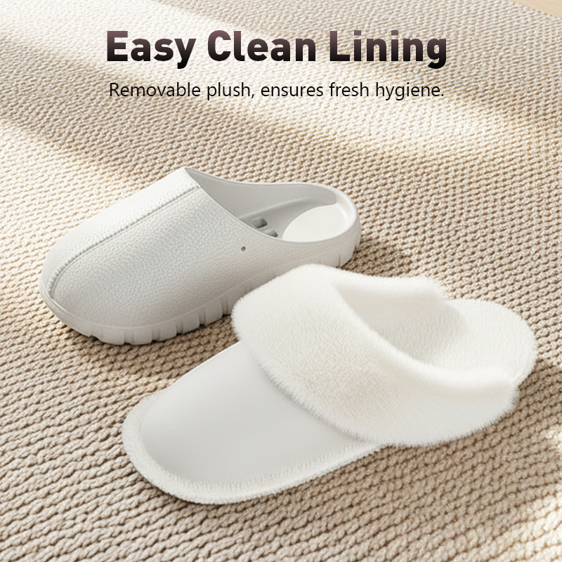 Arenzza plush-lined cotton slippers with covered heel, removable washable lining, cozy and comfortable for indoor wear.