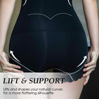 A pair of Arenzza women's high-waisted tummy control shaper shorts in black, designed to shape and smooth the waist and hips.