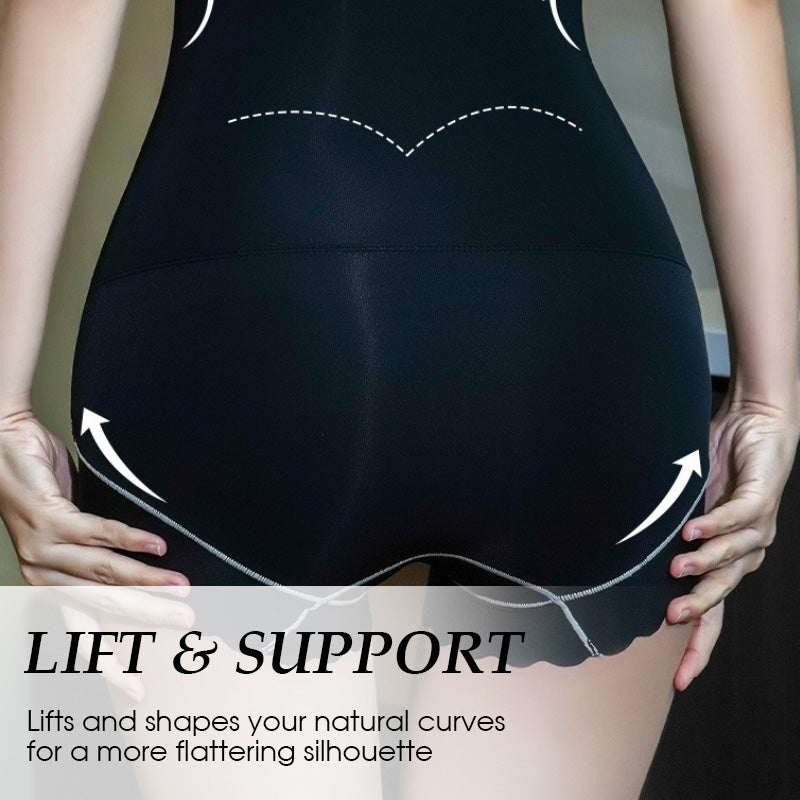 A pair of Arenzza women's high-waisted tummy control shaper shorts in black, designed to shape and smooth the waist and hips.