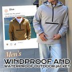 Men's Arenzza windproof and waterproof outdoor jacket in black, showcasing the front view with a hood and zippers