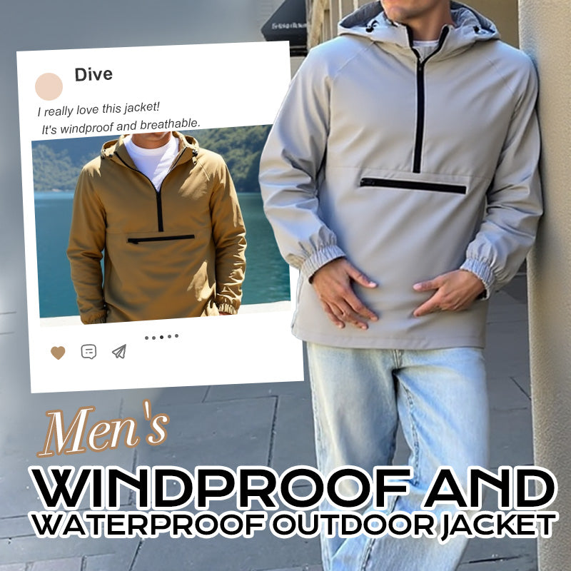Men's Arenzza windproof and waterproof outdoor jacket in black, showcasing the front view with a hood and zippers