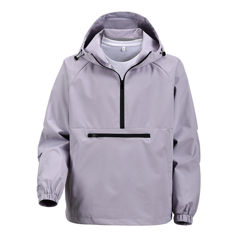 Men's Arenzza windproof and waterproof outdoor jacket with a hood, shown in black, designed for durable outdoor protection.
