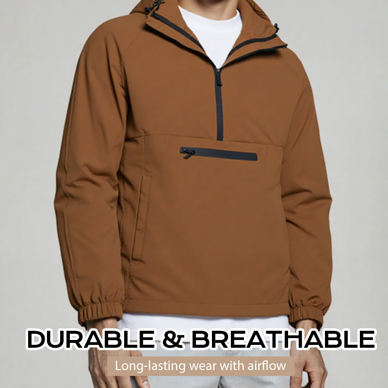 A men's Arenzza windproof and waterproof outdoor jacket in black, designed for outdoor activities and weather protection.