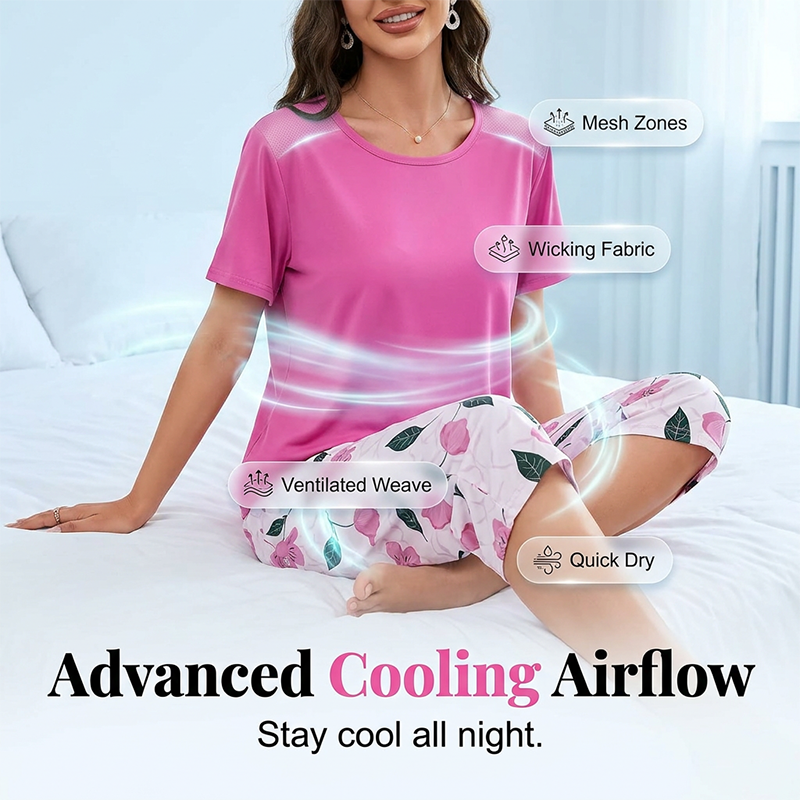 Arenzza women's comfortable pajama set with soft, airy fabric ideal for warm nights, shown in a relaxed fit with a matching top and pants.