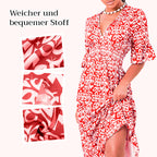 Aarenza bohemian casual print V-neck waist wrap long dress displayed on a model, showcasing its flowing fabric and vibrant pattern.