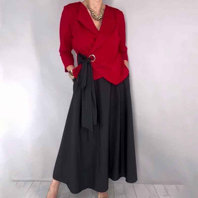 Women’s stylish top and solid skirt 2-piece set by Arenzza, featuring a fashionable blouse and matching skirt in a coordinated outfit.