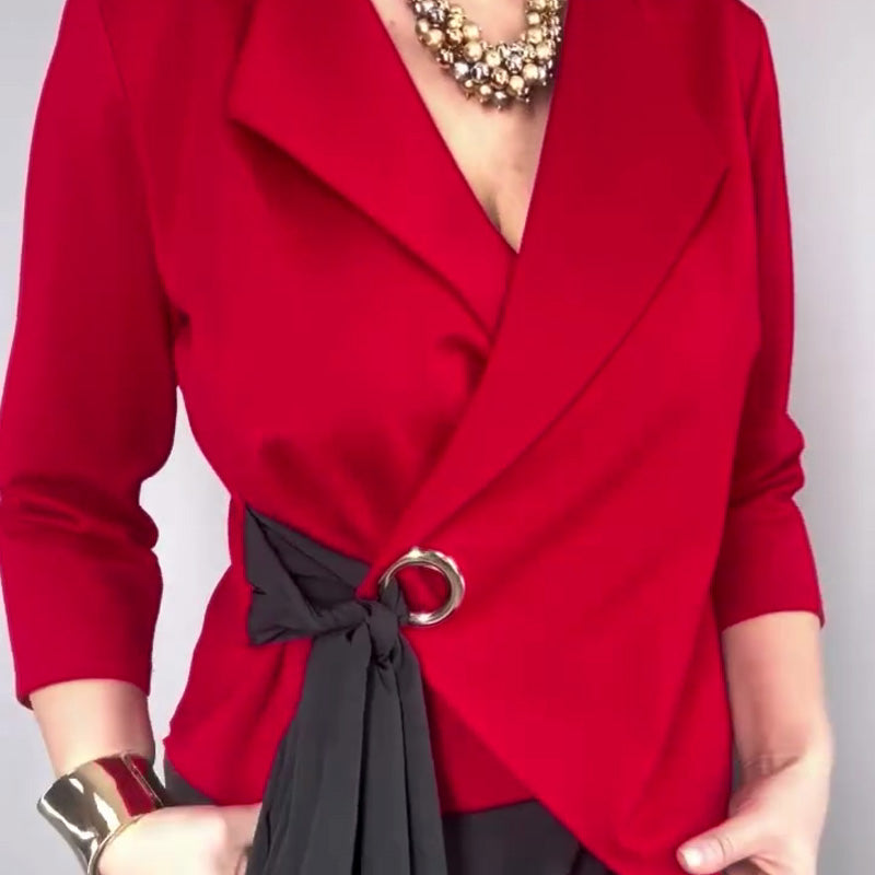 A women’s stylish top and solid skirt 2-piece set by Arenzza, featuring a fashionable blouse and matching skirt in a vibrant color.