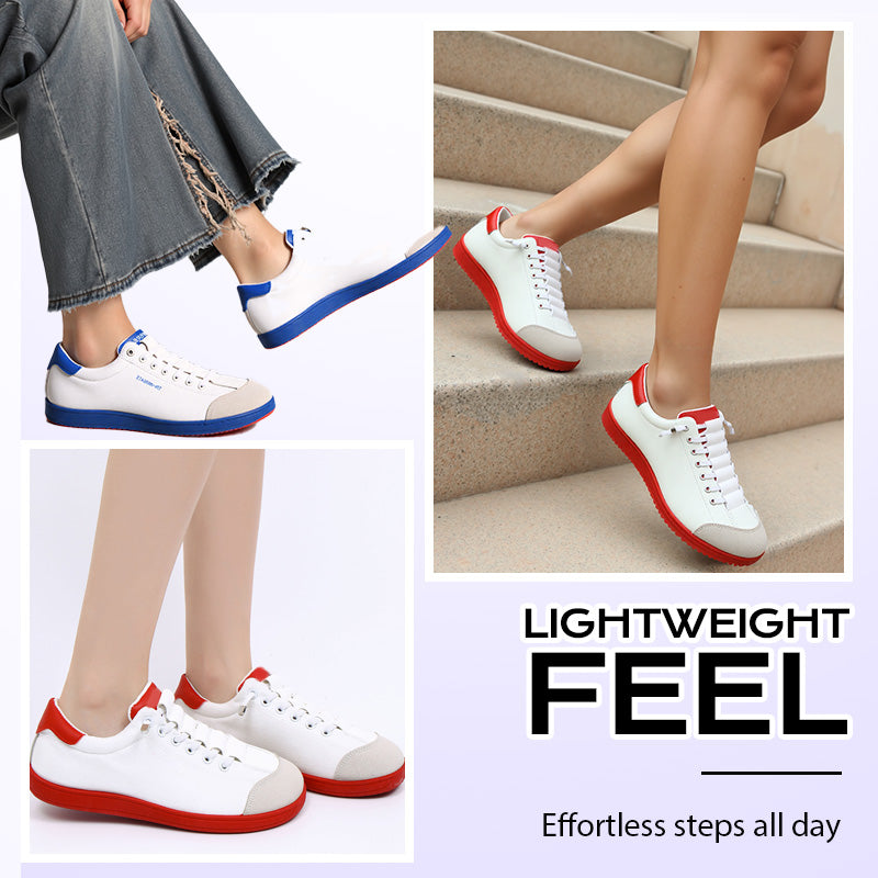 A pair of women's wide toe casual sneakers by Arenzza, featuring comfortable design and neutral color for everyday wear.