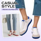 A pair of women's wide toe casual sneakers by Arenzza with white and pastel accents, displayed on a neutral background.