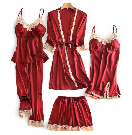 A set of five ice silk pajamas in pastel colors from Arenzza, featuring comfortable, lightweight sleepwear for women.