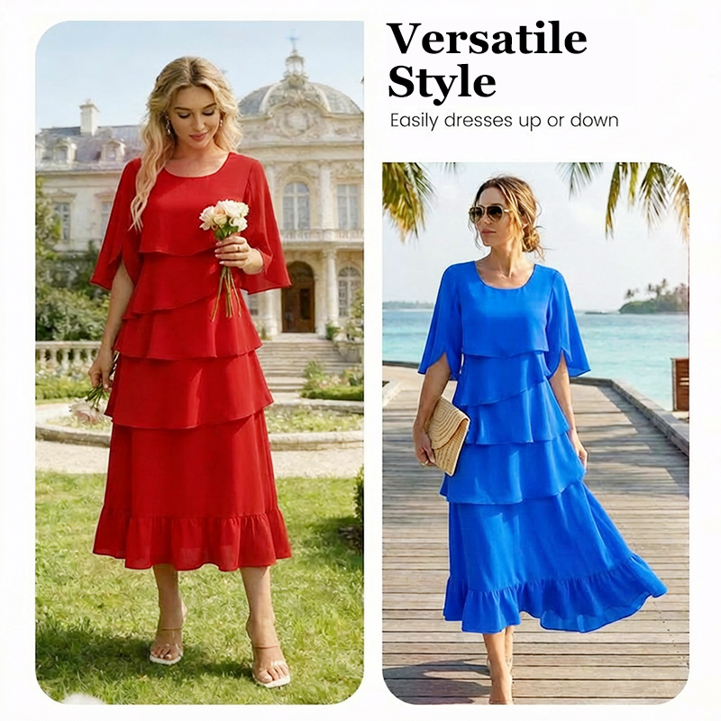Aarenza elegant tiered ruffle sleeve dress with flowy fabric and flattering fit, perfect for stylish occasions and effortless charm.