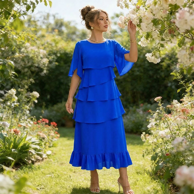 Aarenza elegant tiered ruffle sleeve dress featuring flowing fabric and flattering silhouette, perfect for stylish occasions.
