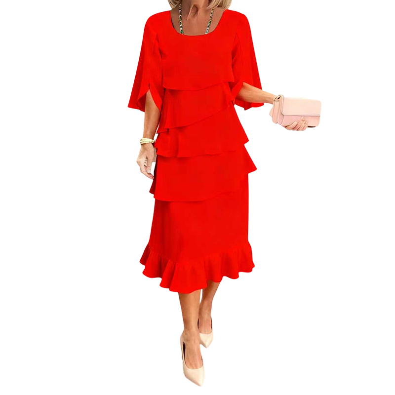 Aarenza elegant tiered ruffle sleeve dress with flowy fabric and flattering silhouette, perfect for stylish occasions.