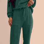 Arenzza festive stripe 2-piece set with long-sleeve top and drawstring wide-leg pants in colorful holiday pattern.