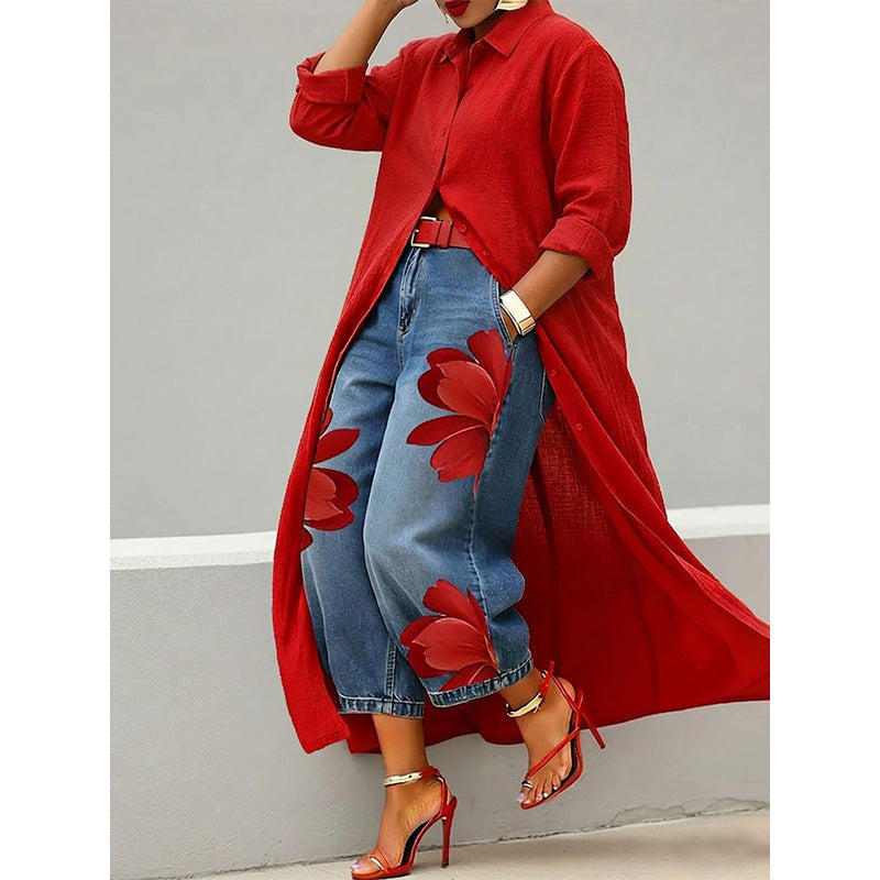 Aarenza women's long sleeve button-down maxi shirt dress in soft fabric, stylish and comfortable for casual wear.
