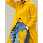 Aarenza women's long sleeve button-down maxi shirt dress, flowing fabric, and stylish design for casual or formal wear.