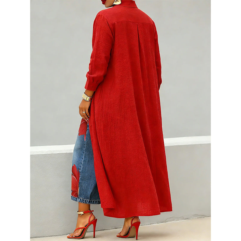 Aarenza women's long sleeve button-down maxi shirt dress in a lightweight fabric, featuring a relaxed fit and classic collar.