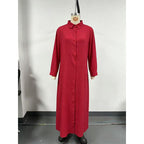 Aarenza women's long sleeve button-down maxi shirt dress in a flowing fabric, featuring a collar and front buttons.
