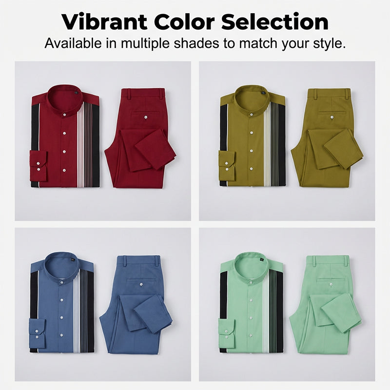 A men's striped shirt and pants 2-piece clothing set by Arenzza, featuring a stylish, coordinated design in a casual fashion style.