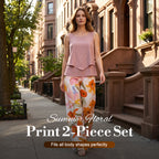 A women's summer floral print 2-piece set by Arenzza featuring a matching top and skirt, perfect for warm weather.