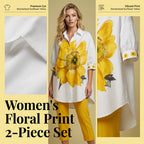 Aarenza women's floral print 2-piece clothing set featuring a matching top and pants with vibrant floral pattern.