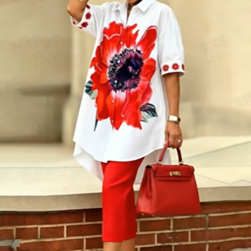Aarenza women's floral print 2-piece clothing set featuring a sleeveless top and matching pants, vibrant floral pattern, casual style.