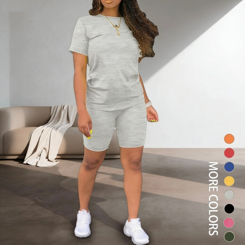 Aarenza women's sports top and shorts 2-piece set, athletic clothing with breathable fabric, ideal for workout or active wear.
