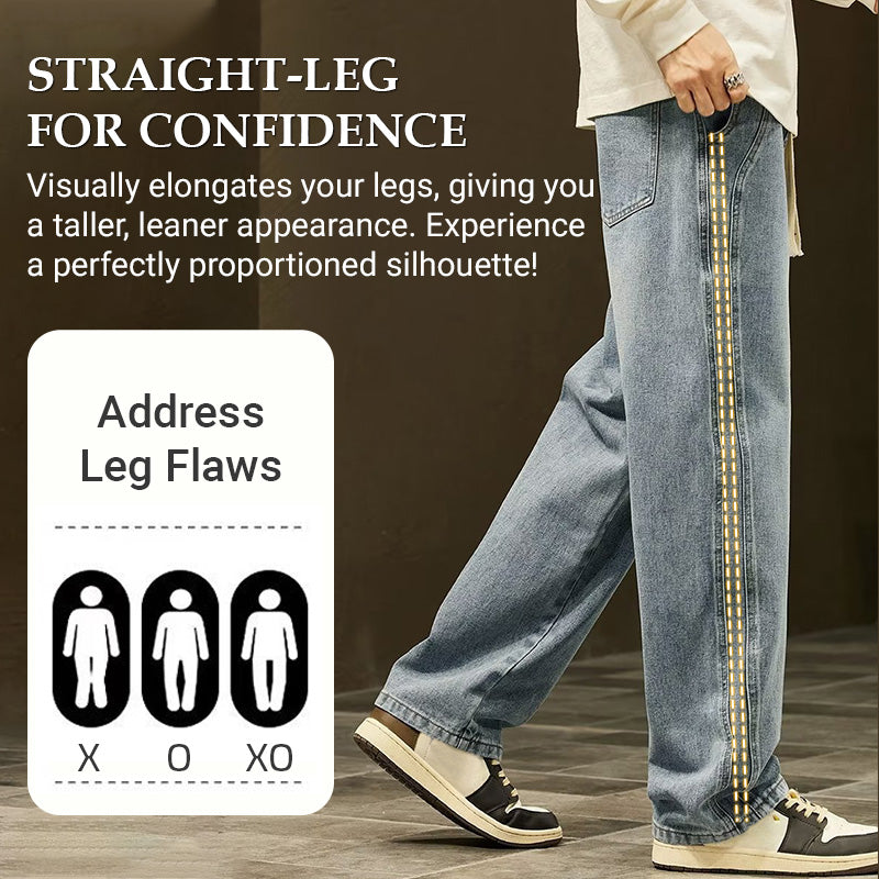 A pair of men's loose straight jeans by Arenzza, shown hanging, featuring classic denim fabric and relaxed fit for casual wear.