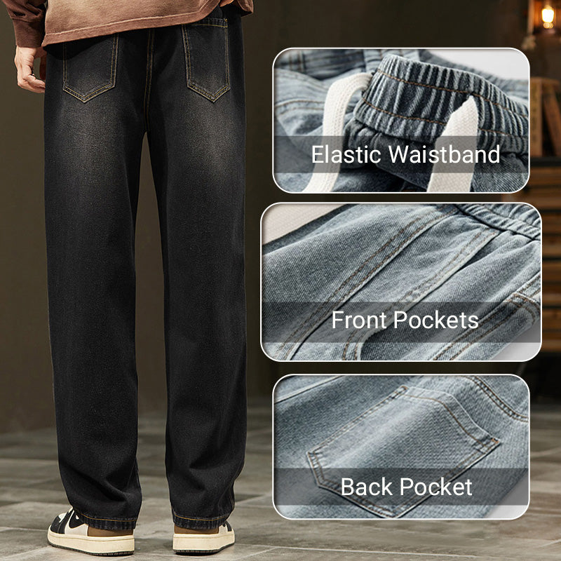A pair of men's loose straight jeans by Arenzza, shown hanging with a casual fit and classic denim texture.