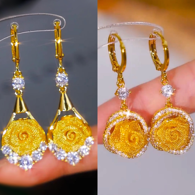Elegant mesh rose earrings by Arenzza featuring delicate floral design and lightweight metal construction.