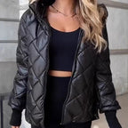 Aarenza quilted cotton winter jacket with hood, featuring a stylish design and warm insulation for cold weather wear.