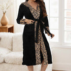 Women’s cozy hooded leopard print bathrobe by Arenzza, featuring soft fabric and stylish animal print design.