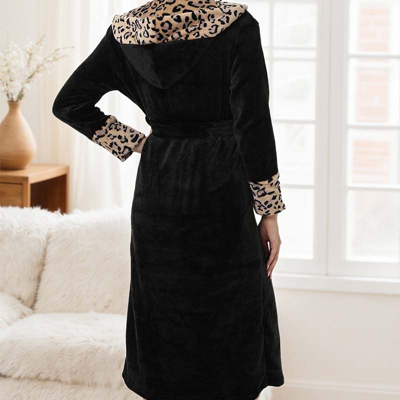 Women’s Cozy Hooded Leopard Print Bathrobe by Arenzza, featuring soft fabric, hood, and stylish leopard pattern for comfortable lounging