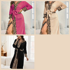 Women’s cozy leopard print bathrobe with hood from Arenzza, featuring soft fabric and relaxed fit for comfortable loungewear.