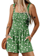Women's sleeveless square neck romper by Arenzza, casual loose fit with smocked detail, perfect for summer wear.