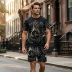 A men's 2-piece casual clothing set with printed T-shirt and shorts from Arenzza, breathable and comfortable for active wear.
