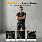 A men's 2-piece casual clothing set from Arenzza with a print t-shirt and shorts, breathable fabric, suitable for active wear.