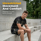 Aidenzza men's 2-piece casual set with printed T-shirt and shorts, breathable fabric, perfect for active or relaxed wear.