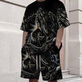A men's Arenzza 2-piece casual set with printed T-shirt and shorts, breathable fabric, perfect for active or relaxed wear.