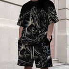 A men's Arenzza 2-piece casual set with printed T-shirt and shorts, breathable fabric, perfect for active or relaxed wear.