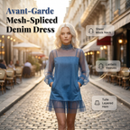 Aarenza denim skirt with lantern sleeves, faux collar, and stylish design, perfect for casual or trendy outfits.