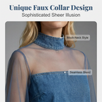 Arenzza lantern sleeve faux collar denim skirt featuring unique sleeve design and classic denim fabric, suitable for casual wear.