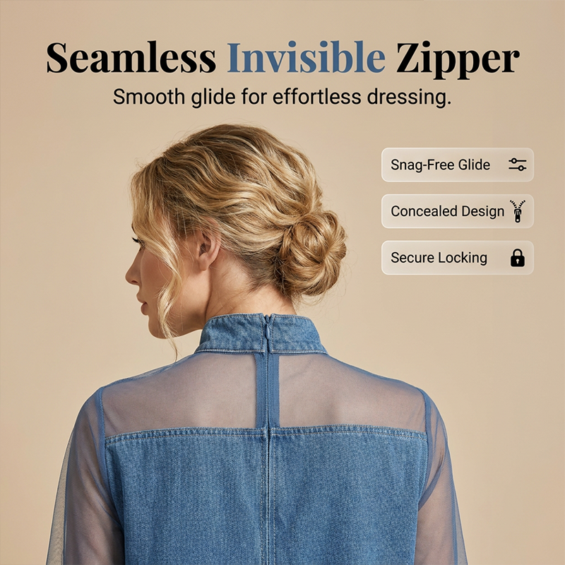 Aarenza lantern sleeve faux collar denim skirt featuring stylish lantern sleeves and a trendy faux collar design.